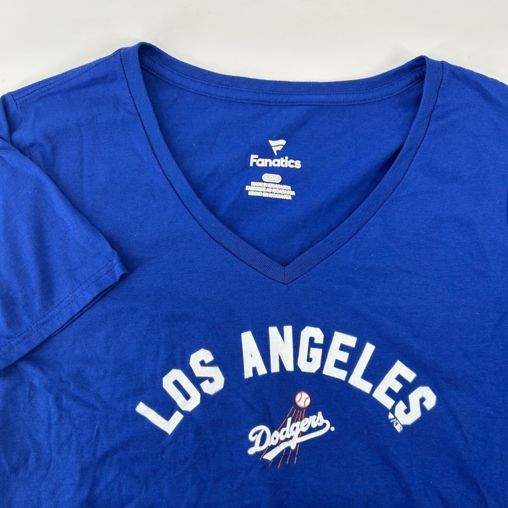 Fanatics Los Angeles Dodgers T-Shirt Womens Large Blue V-Neck MLB Baseball Tee
